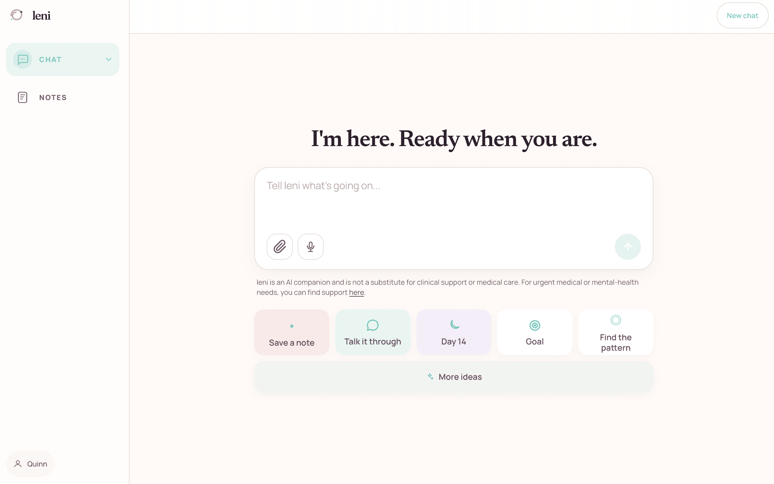 The leni chat home screen